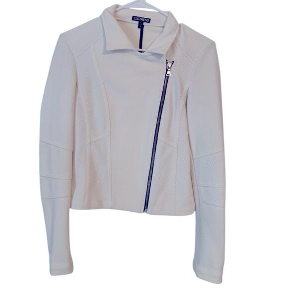 🌹Express Cream Leather Moto Jacket with Asymmetrical Zipper - Picture 2 of 7